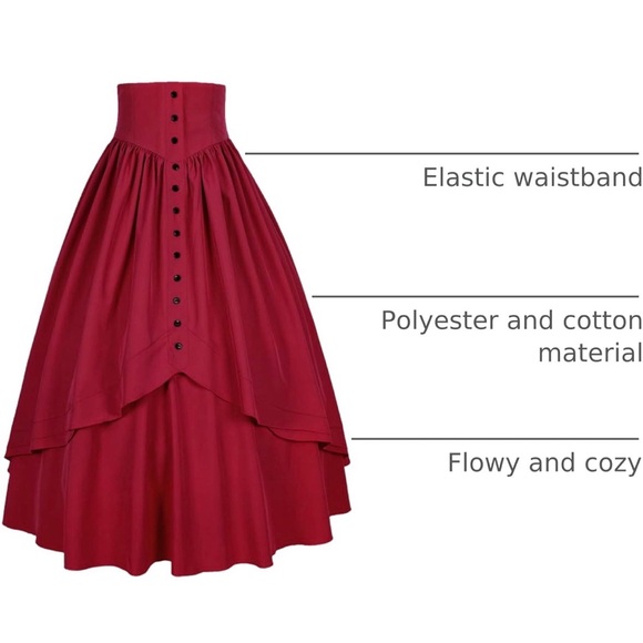 Cosplay Victorian Burgundy Button Front Women's Skirt - Picture 4 of 5